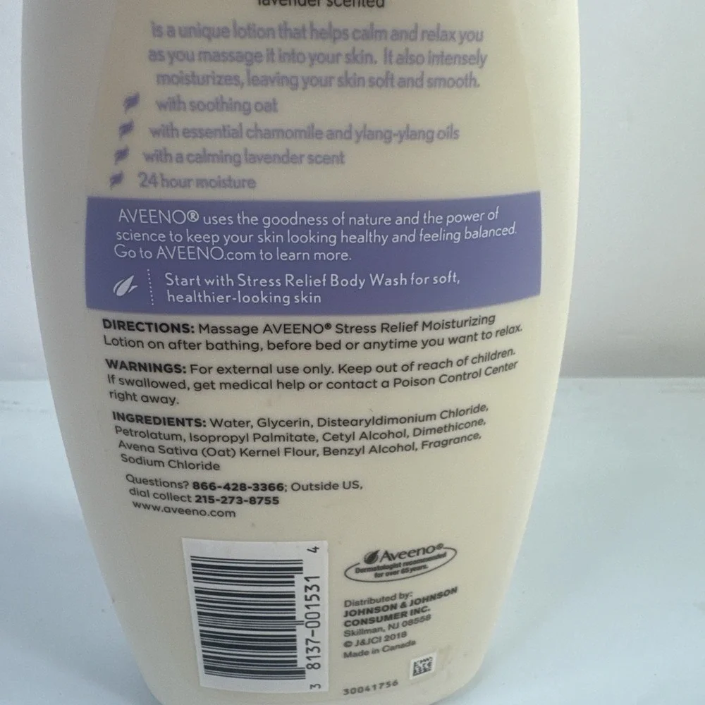 OLD Formula Aveeno Stress Relief Moisturizing Lotion 18oz Lavender Large Bottle